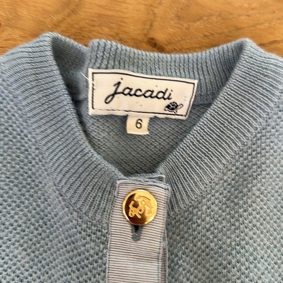 JACADI wool Light Blue Cardigan with Gold Buttons 6 Girls stunning piece - Picture 3 of 5